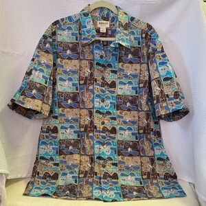 Kahala Aloha Hawaiian Shirt Avi Kirlaty Print Collection Shirt Cotton SZ XL